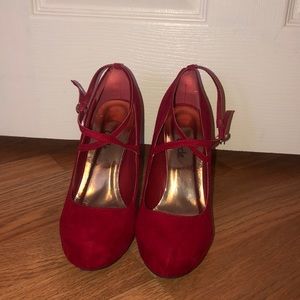 Red Felt High Heels